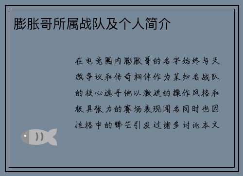 膨胀哥所属战队及个人简介