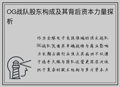OG战队股东构成及其背后资本力量探析