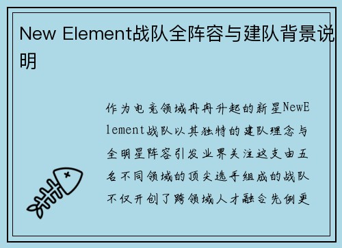 New Element战队全阵容与建队背景说明